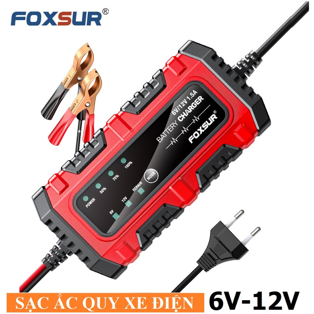 Sạc bình ắc quy 6V 12V 4AH-30AH FOXUSUR có chức năng khử sunfat phục hồi ắc quy thông minh tự ngắt k