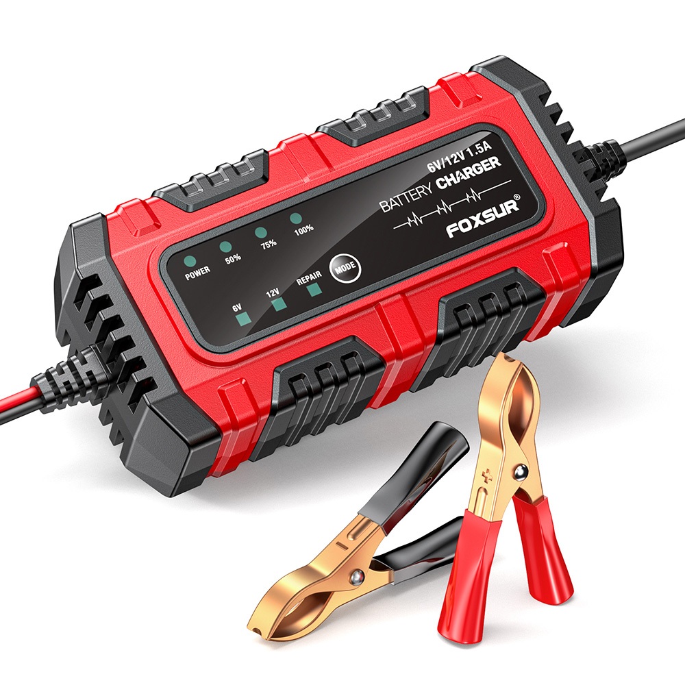 sạc bình ắc quy 6V 12V FOXSUR 3AH-30AH đa năng sạc được cả bình xe trẻ Em 6V và ắc quy xe máy 12v tự