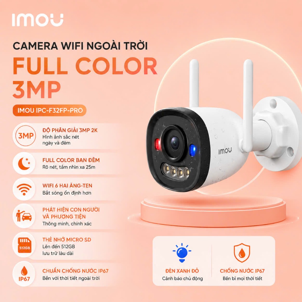 (TẶNG 2 QUÀ)Camera Wifi Ngoài Trời IMOU F32FP/F32FP PRO 3MP 2K Phiên Bản Nâng Cấp,Có Màu Ban Đêm