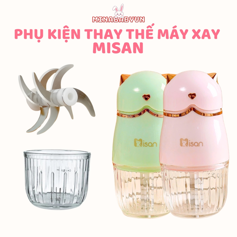 Phụ kiện máy xay Misan - Cối thủy tinh 300ml, Nắp đậy, Gioăng cao su, Lưỡi dao 8 lưỡi máy xay MS