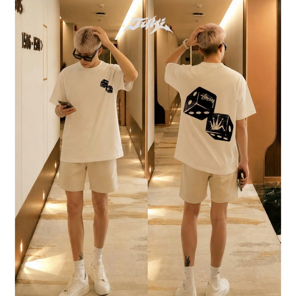 Áo Thun TUKI Oversize Stussy Double Dice Club Premium Cotton 100% Unisex