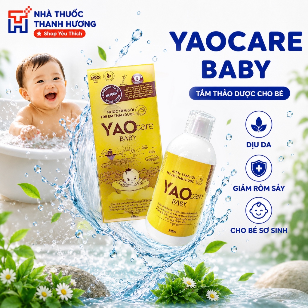 Nước Tắm Gội Thảo Dược YAOCARE BABY dùng cho bé sơ sinh Chai 250ml DKPharma chính hãng.