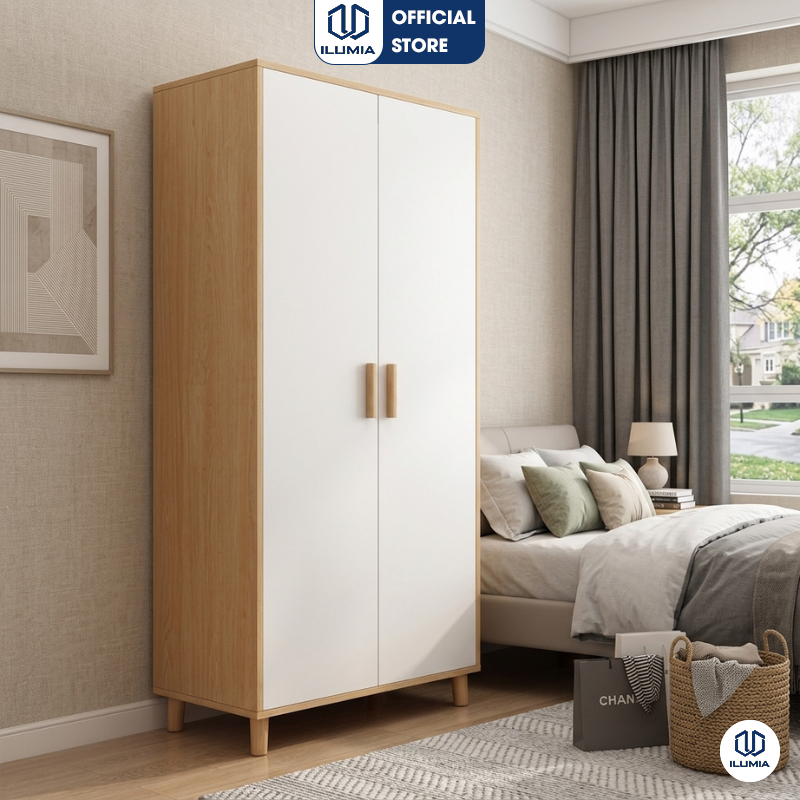 Tủ quần áo 2 cánh decor phòng ngủ gọn gàng thương hiệu ILUMIA - GP129