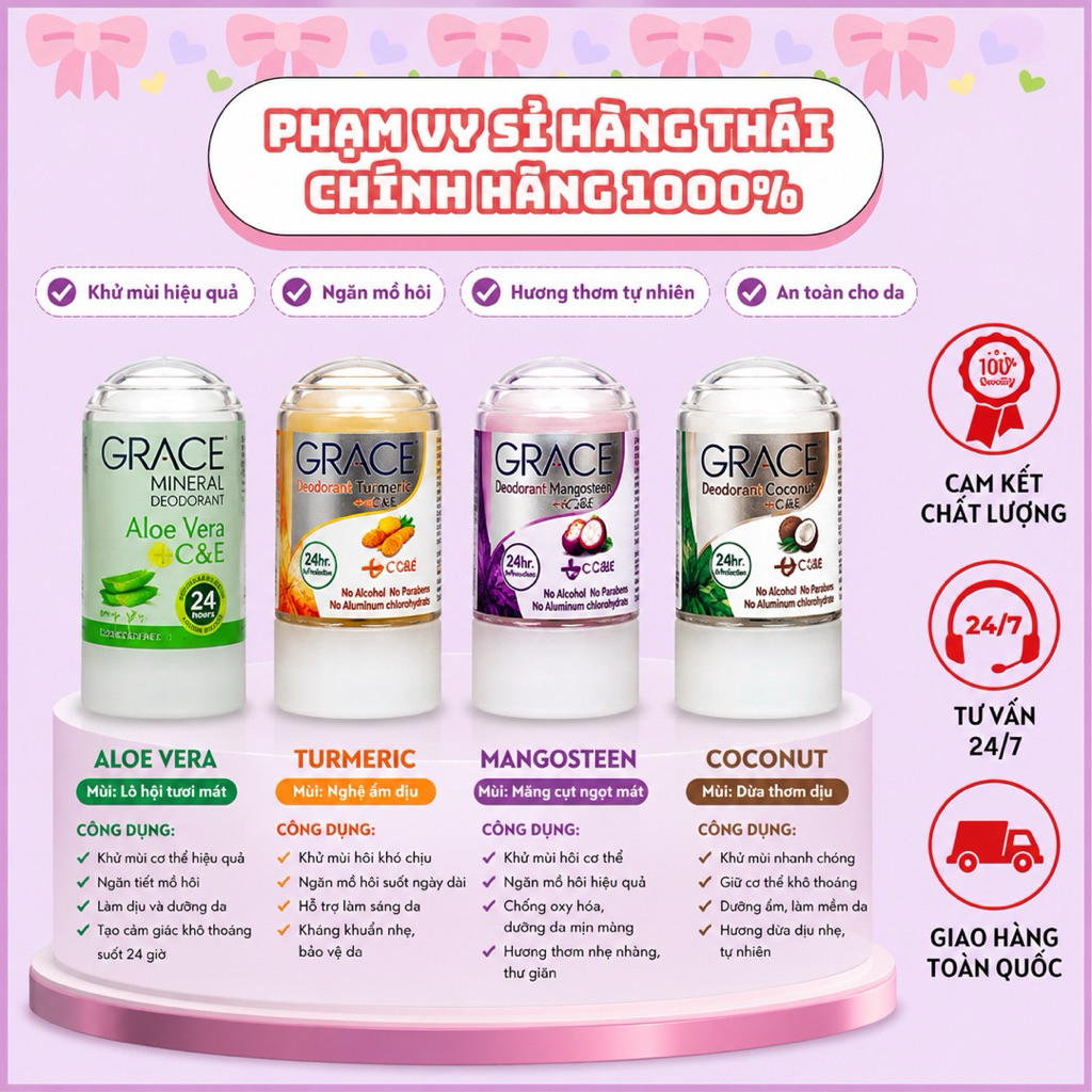 Lăn nách đá khoáng Grace Thái Lan 70g - Lăn Nách Ngăn Tiết Mồ Hôi