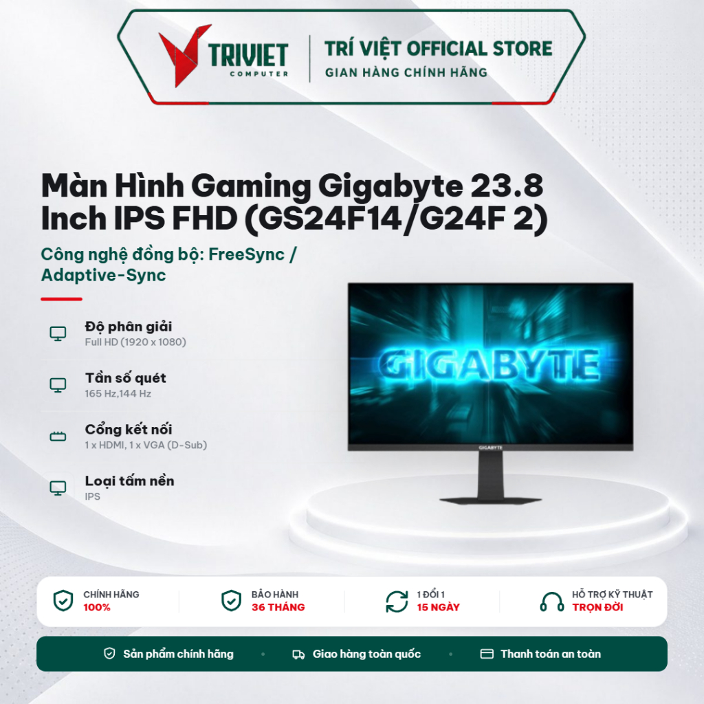 Màn Hình Gaming Gigabyte 23.8 Inch IPS FHD – Tấm Nền IPS Sắc Nét HDMI DP (GS24F14/G24F 2)