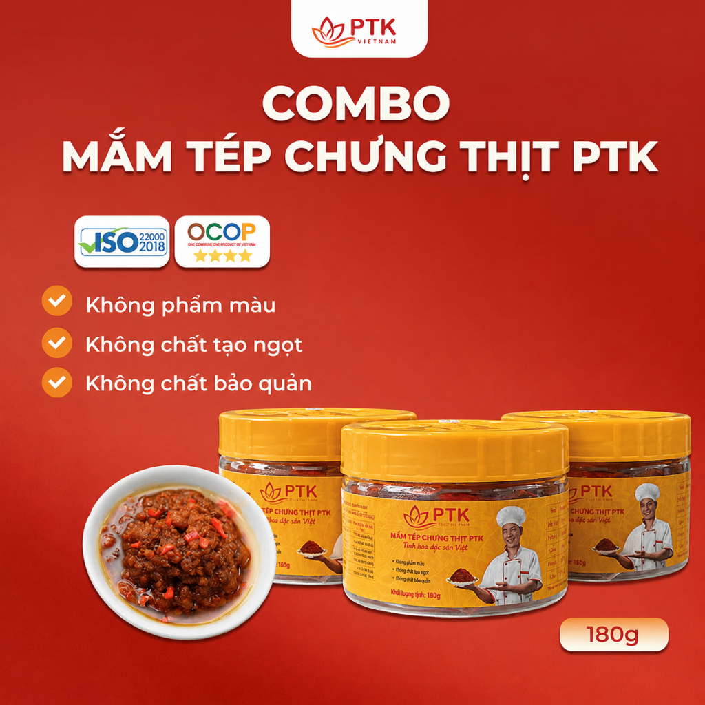 [COMBO] Mắm Tép Chưng Thịt PTK 180 - 180g (Vị không cay, hộp nhựa) - Đặc Sản Việt Nam - Chuẩn ISO, O