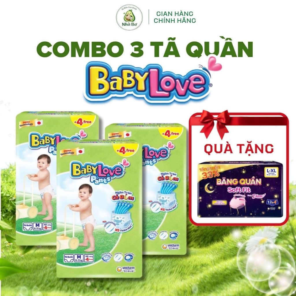[COMBO 3 GÓI+QÙA] TÃ QUẦN BABY LOVE TẶNG 1 GÓI BQ SOFT FIT DIANA