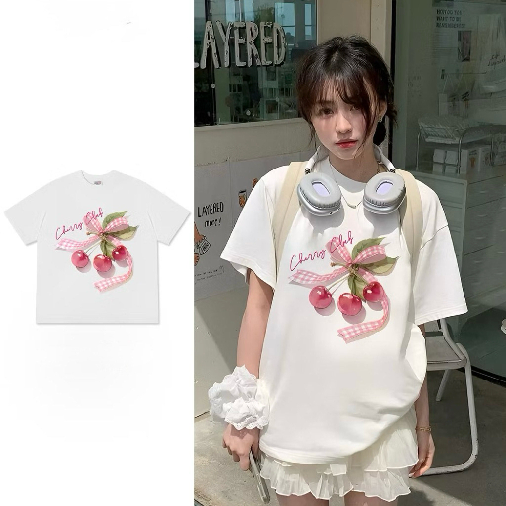 Áo sale - áo cotton 100% in hình cherry 5D