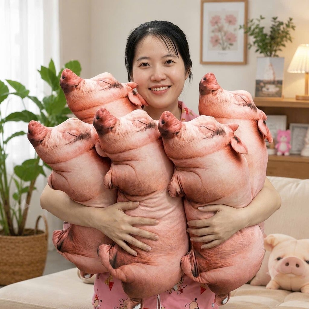 Gối Ôm Heo 3D Siêu Mềm Cỡ Đại – Gối Thú Bông Hình Heo Dễ Thương Trang Trí Phòng Ngủ