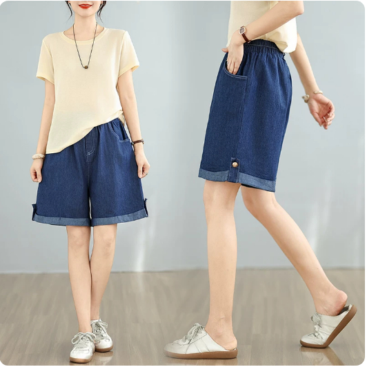 H140 Quần jean bigsize dáng lửng dành cho nữ cạp chun thời trang
