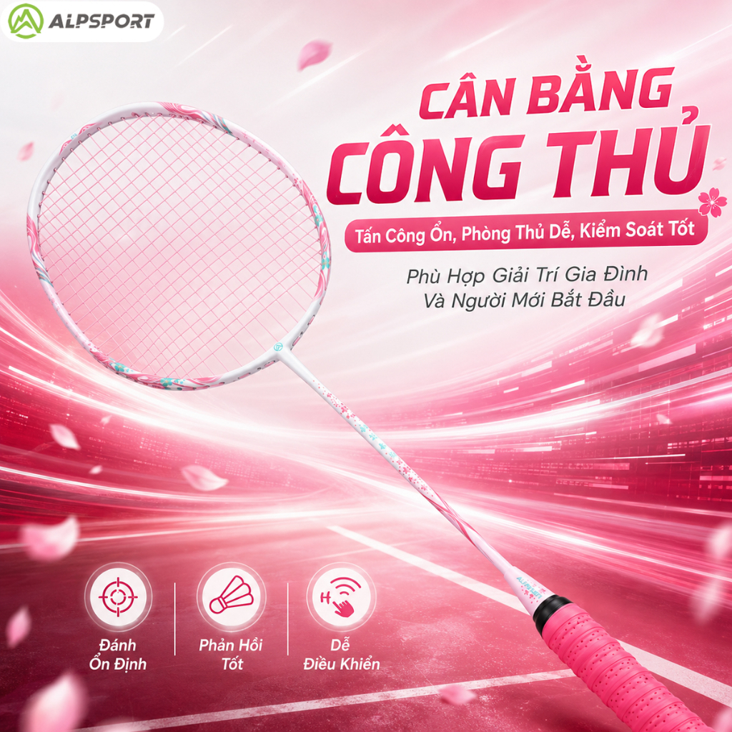 ALP TX Cherry Vợt Cầu Lông Màu Hồng 4U Full Carbon 24LBS 11KG Có Cước Chính Hãng Cho Tập Luyện Thi Đ