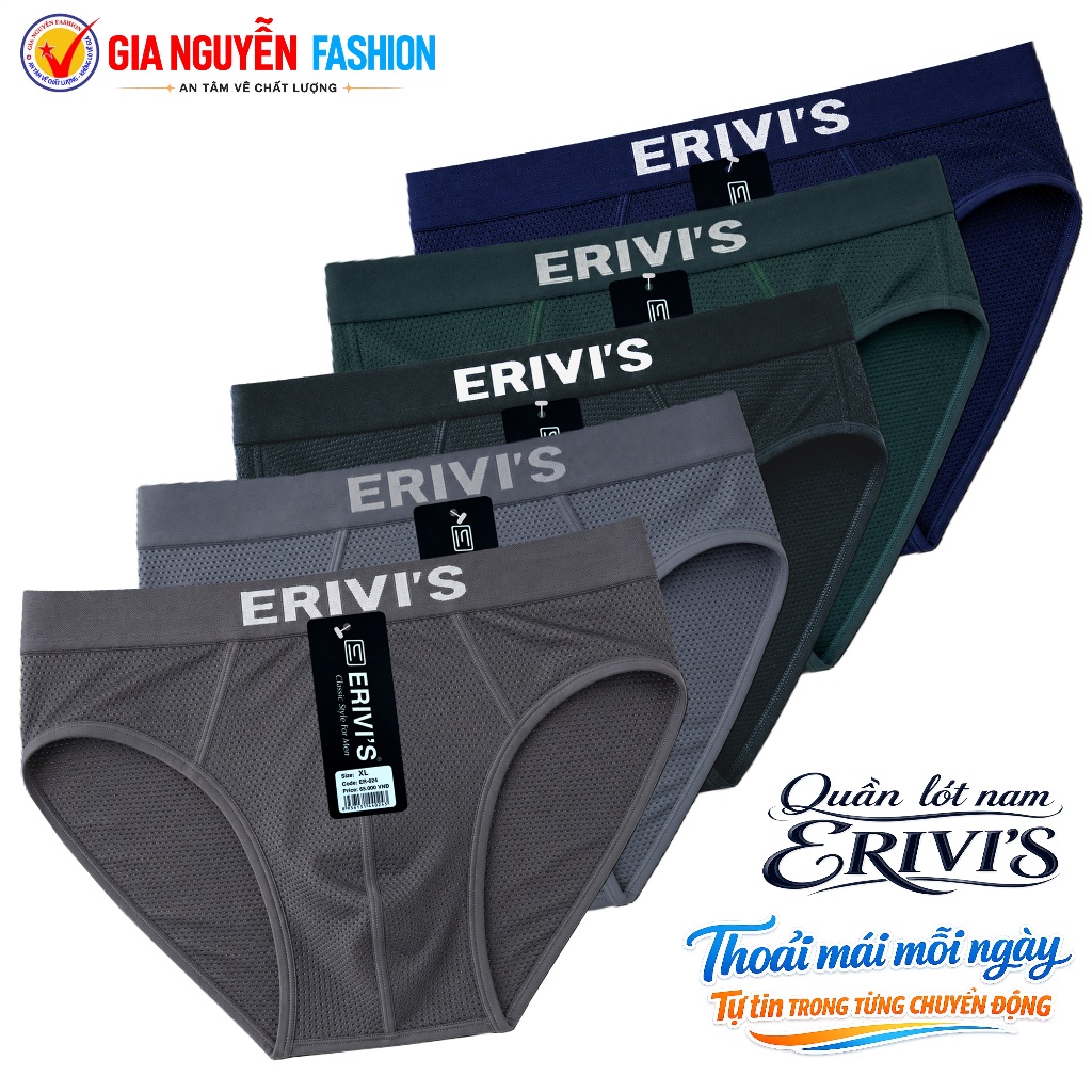 Combo 5 Quần lót nam thương hiệu Erivis, chất liệu Cotton lạnh Thông hơi - Hàng VN cao cấp