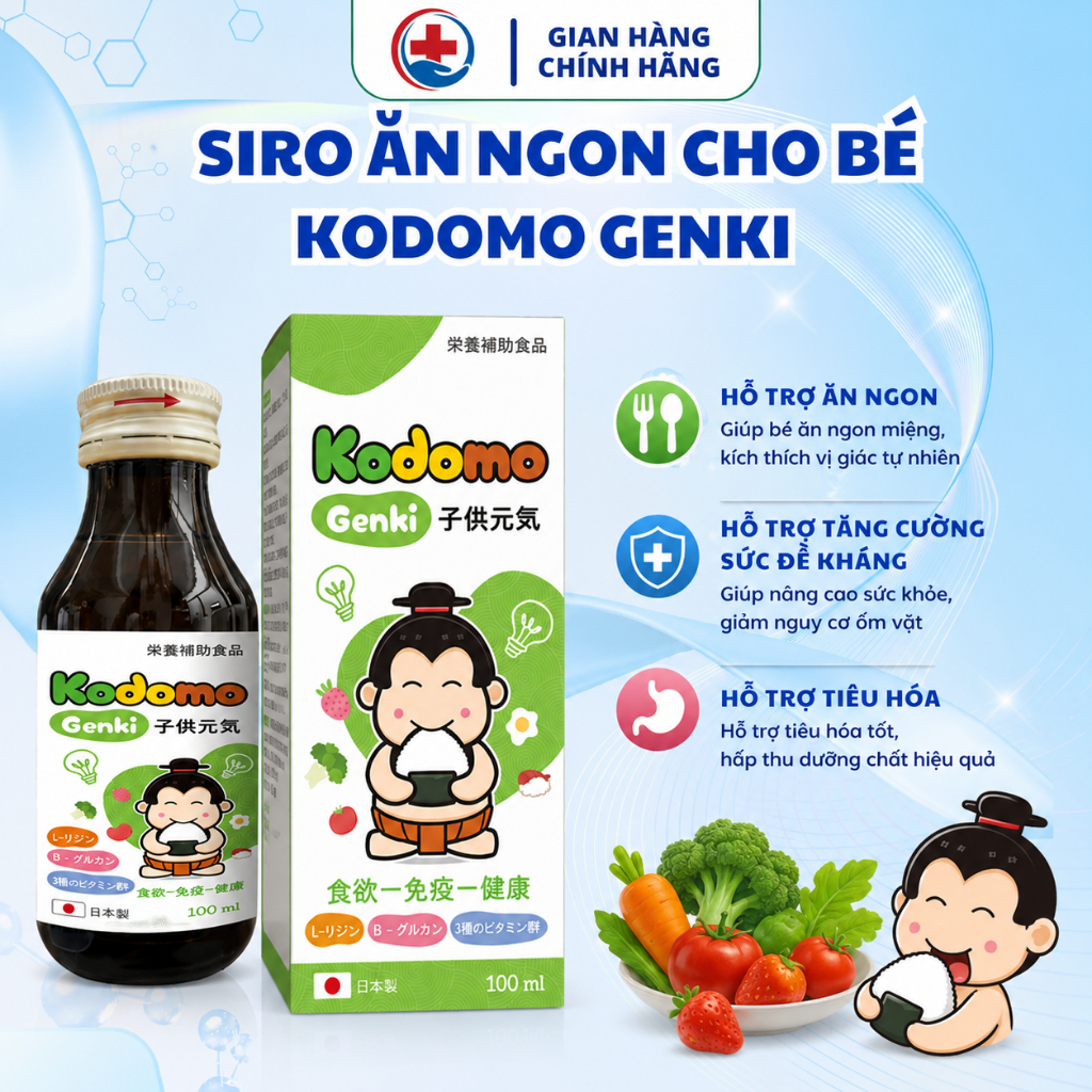 Siro Ăn Ngon KODOMO GENKI -Chính Hãng Nhật Bản, Giúp Bé Tăng Cân Kích Thích Ăn Ngon Tăng Đề Kháng