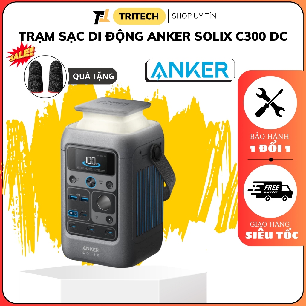 Trạm sạc di động Anker SOLIX C300 DC - A1726 90.000mAh 288Wh 300W, PD 3.1 dùng cho cắm trại, du lịch