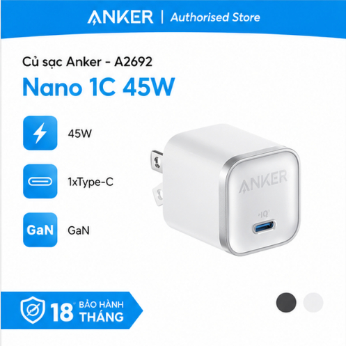 Củ sạc Anker Nano 1C 45W - A2692 - Hàng chính hãng - Bảo hành 18 tháng
