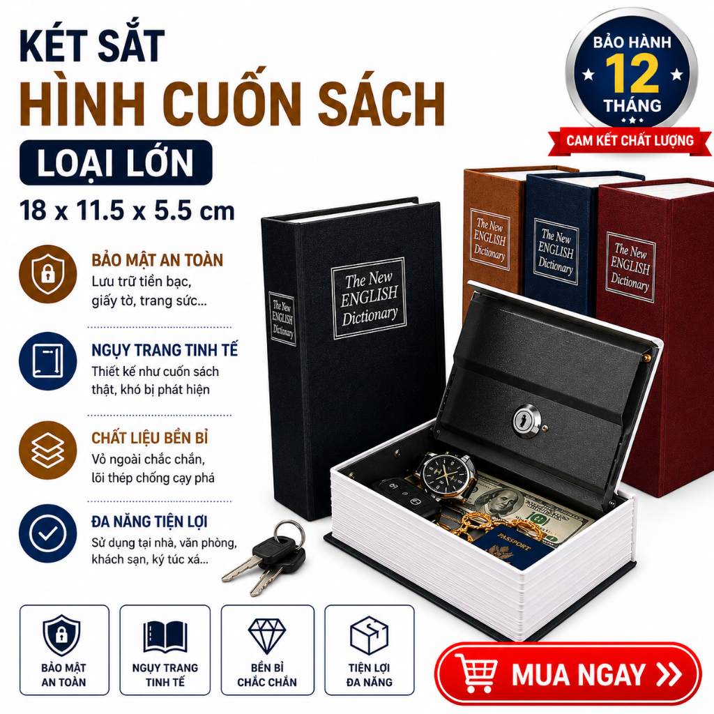 Két Sắt Mini Hình Quyển Sách 18x11.5x5.5cm