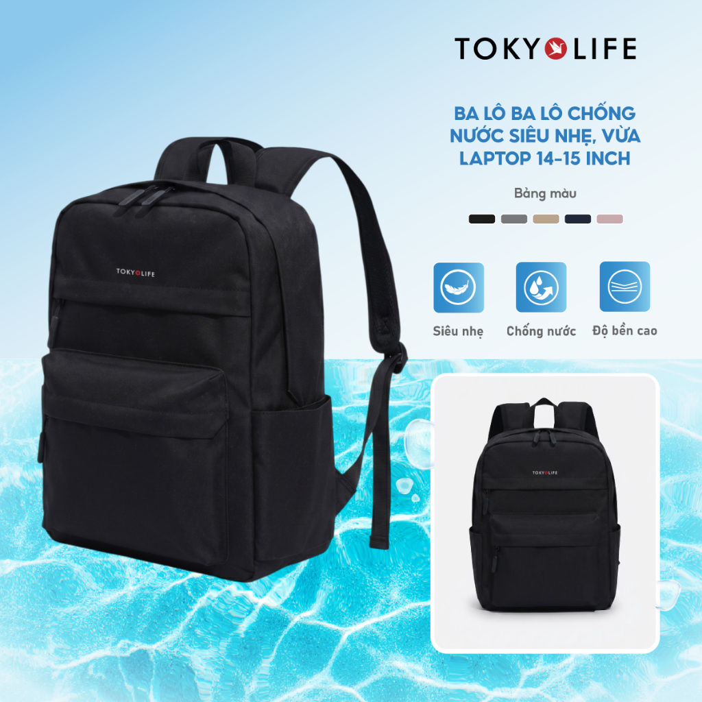 Balo chống nước thời trang TOKYOLIFE nam nữ thiết kế basic siêu nhẹ chất liệu cao cấp 40001932