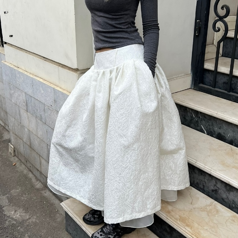 YELLOWYELL - Cambra skirt - Váy trắng xoè layer 2 tầng gấm và organza
