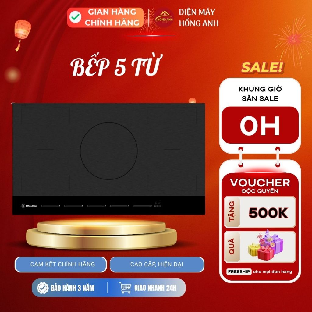 Bếp từ thông minh Malloca Skylux MH803 âm 3 vùng nấu kính EuroKera Double Black tổng công suất 6.4kW