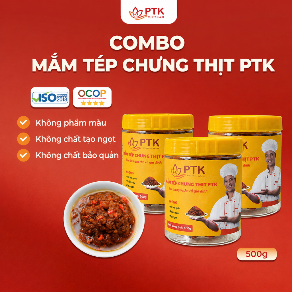 [COMBO] Mắm Tép Chưng Thịt PTK 500 - 500g (Vị truyền thống, hộp nhựa) - Đặc Sản Việt Nam - Chuẩn ISO