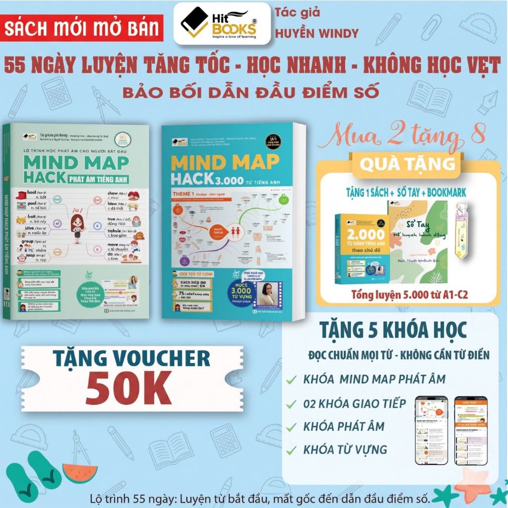 [Mới] Sách- Combo 2 Mindmap 3000 Từ Vựng Tiếng Anh, Mindmap Phát Âm - Hitbooks