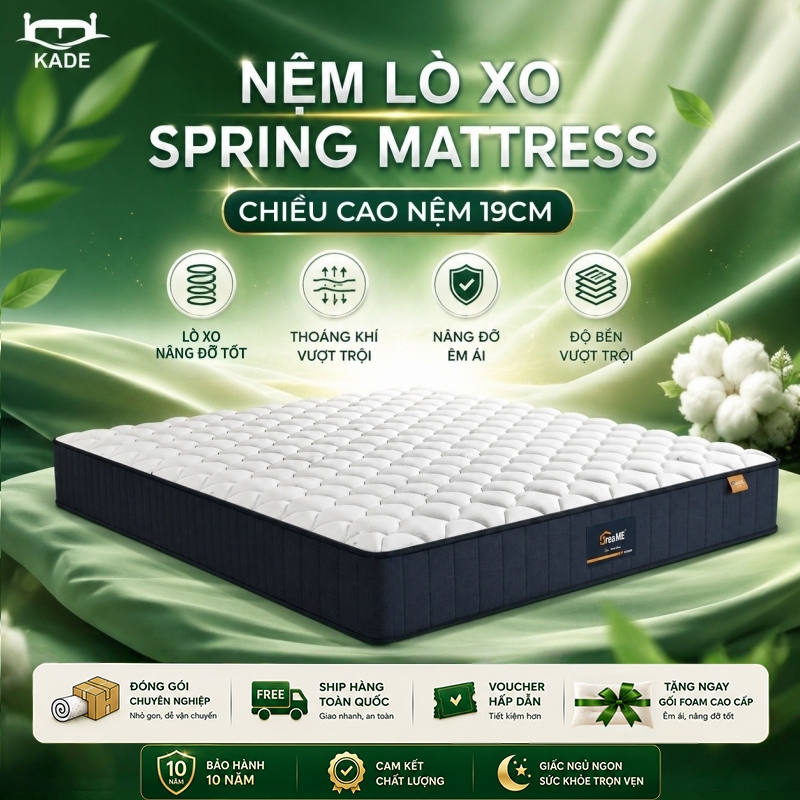 Nệm Lò Xo KADE Cao Cấp Kết Hợp Foam Êm Ái & Lò Xo bền bỉ Đàn Hồi Tốt, Hạn Chế…