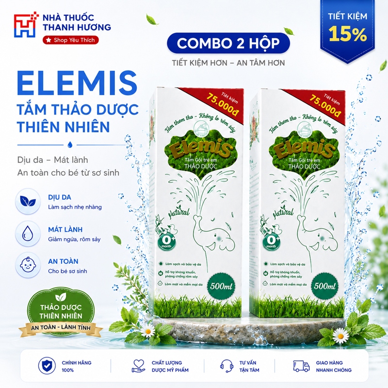 Combo 2 Chai sữa tắm Elemis 500ml cho bé sơ sinh, trẻ nhỏ ngừa rôm sảy, mụn nhọt, chàm sữa DKPHARMA