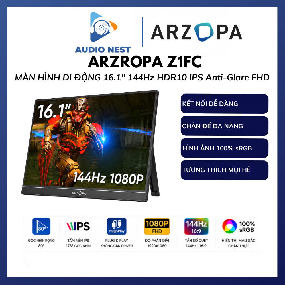 Màn Hình Di Động Gaming ARZOPA Z1FC Gray 16.1 inch 144Hz 1080P FHD – 106% sRGB, Có Chân Đế -  Bảo Hà