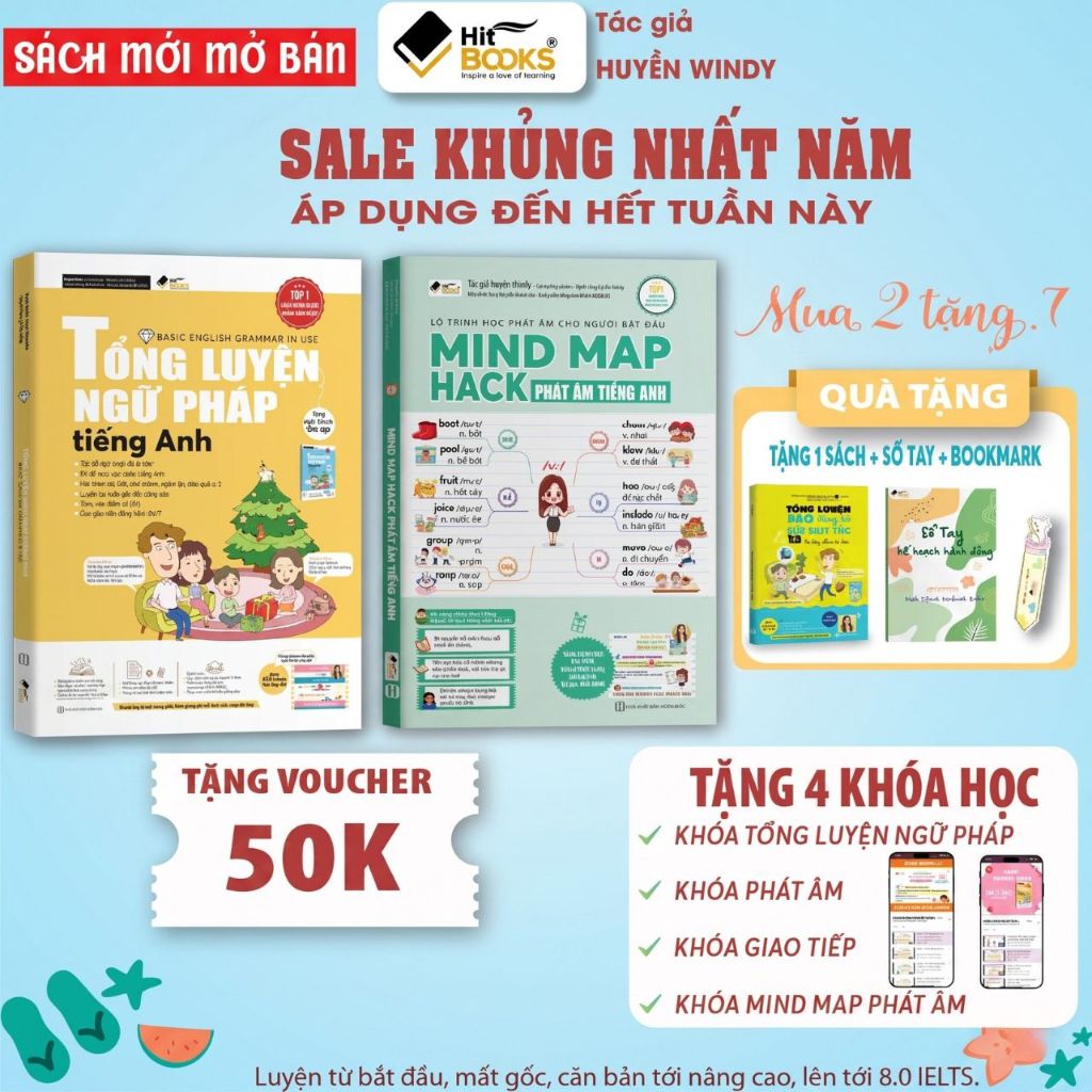 [Mới] Sách- Combo 2 Mindmap Phát Âm Tiếng Anh, Tổng Luyện Ngữ Pháp - Hitbooks