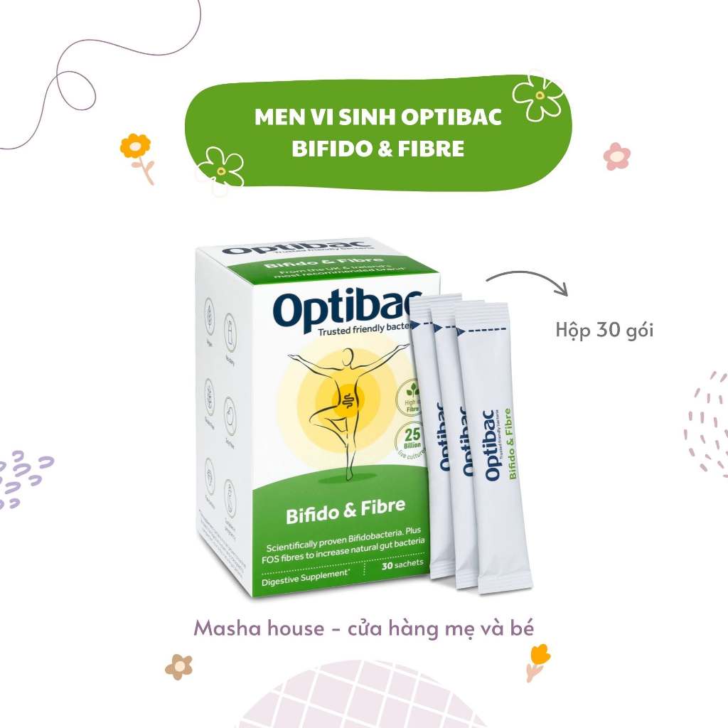 Men vi sinh Optibac Probiotics Bifido & Fibre, táo bón và tăng chất xơ ( Hộp 30 gói )