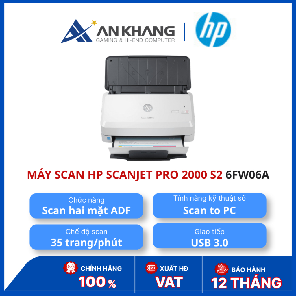 Máy Scan HP ScanJet Pro 2000 S2 6FW06A Chính Hãng - Scan 2 Mặt ADF, 35 Trang/Phút, USB 3.0