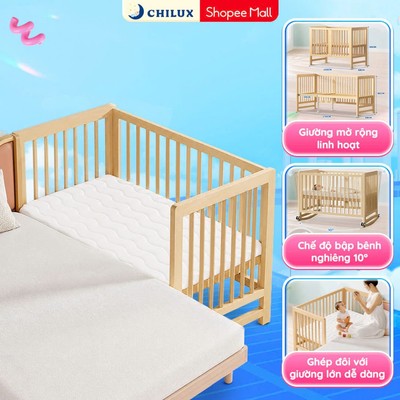 Nôi giường đa năng cho bé 6 nấc nâng hạ Chilux Peace N6 - Ghép giường bố mẹ, điều chỉnh chiều cao