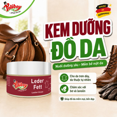 Kem Dưỡng Đồ Da Poliboy Leder Fett, 200ml, Phù Hợp Với Đồ Da Đi Phượt, Du Lịch, Dã Ngoại