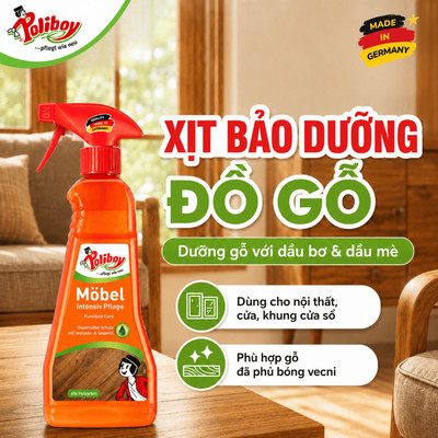 Xịt Bảo Dưỡng và Vệ Sinh Đồ Gỗ Nội Thất POLIBOY Làm Sạch Đồ Gỗ, Đánh Bóng, Bảo Dưỡng Đồ Gỗ Nội Thất, Chống Ẩm Mốc