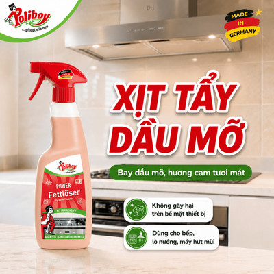 Xịt Tẩy Dầu Mỡ Siêu Mạnh POLIBOY Tẩy Mỡ Hút Mùi, Nồi Chiên Không Dầu, Lò Vi Sóng 500ml
