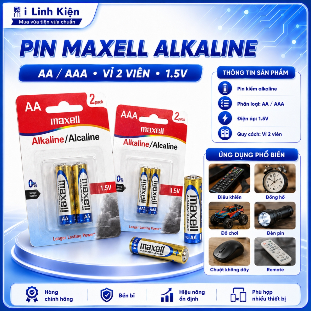 Pin Maxell Alkaline AAA AA vỉ 2 viên