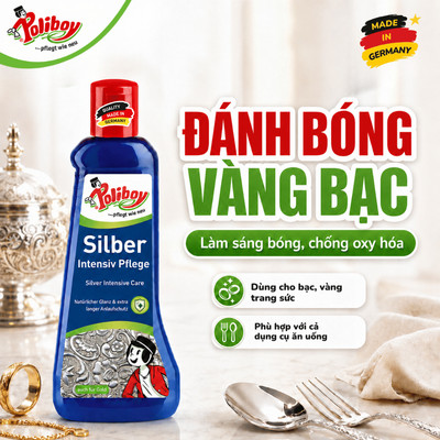 Đánh Bóng Vàng Bạc Kim Loại Poliboy Nội Địa Đức - Làm Sáng Trang Sức, Khóa Túi, Dây Kim Loại Đồng Hồ, Tẩy Xỉn Đen 200ml
