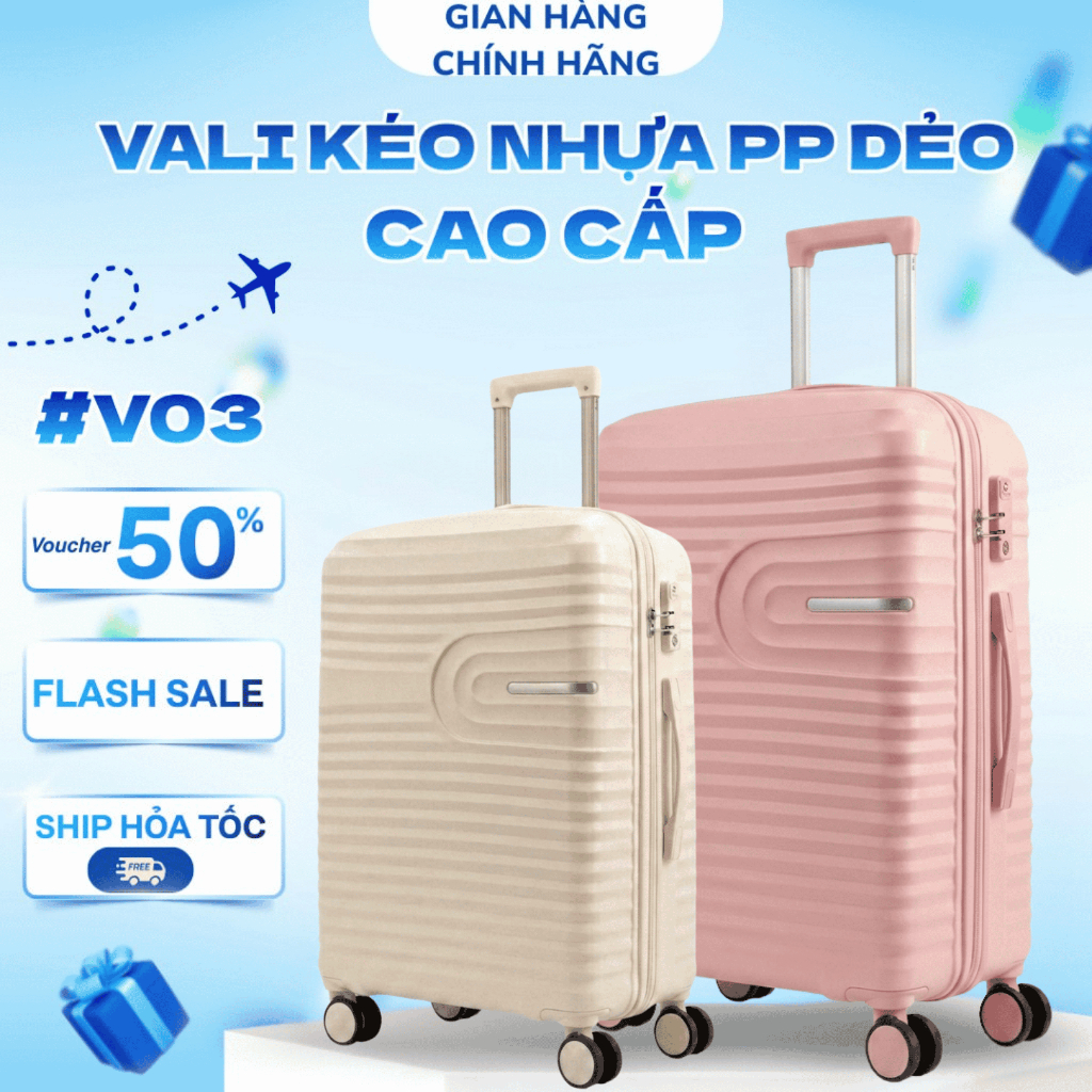Vali nhựa dẻo PP Cao cấp chống vỡ, chống va đập tốt, vali kéo du lịch siêu nhẹ khóa số TSA chống trộm size 20,24,28 | BigBuy360 - bigbuy360.vn