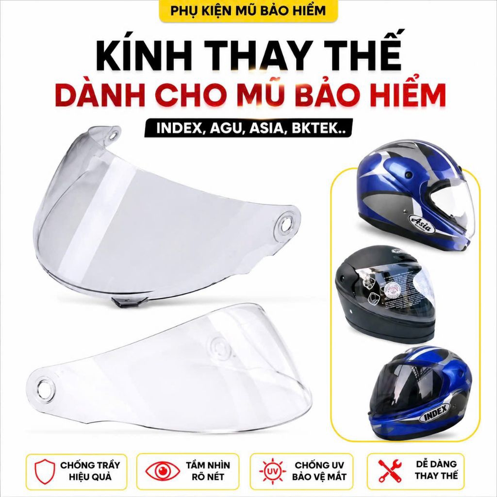 Kính thay thế Mũ bảo hiểm full face AGU 120,Index 411,Asia  MT120,Sunda 555 Helmet