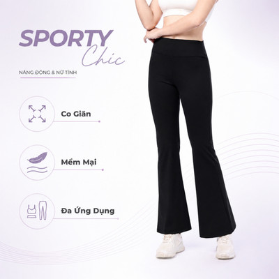 Quần Ống Loe Nữ Livan LM25N01F307, Co Giãn Thoải Mái Vận Động Mặc Gym Yoga, Phối Đồ Đi Làm Đi Chơi Thanh Lịch Trẻ Trung