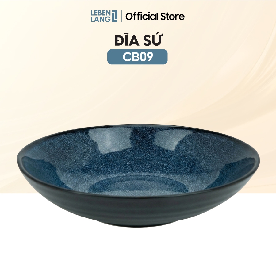 Đĩa sứ sâu Lebenlang CB09, 19cm men xanh lam, đựng salad pasta bền đẹp, dùng được máy rửa bát
