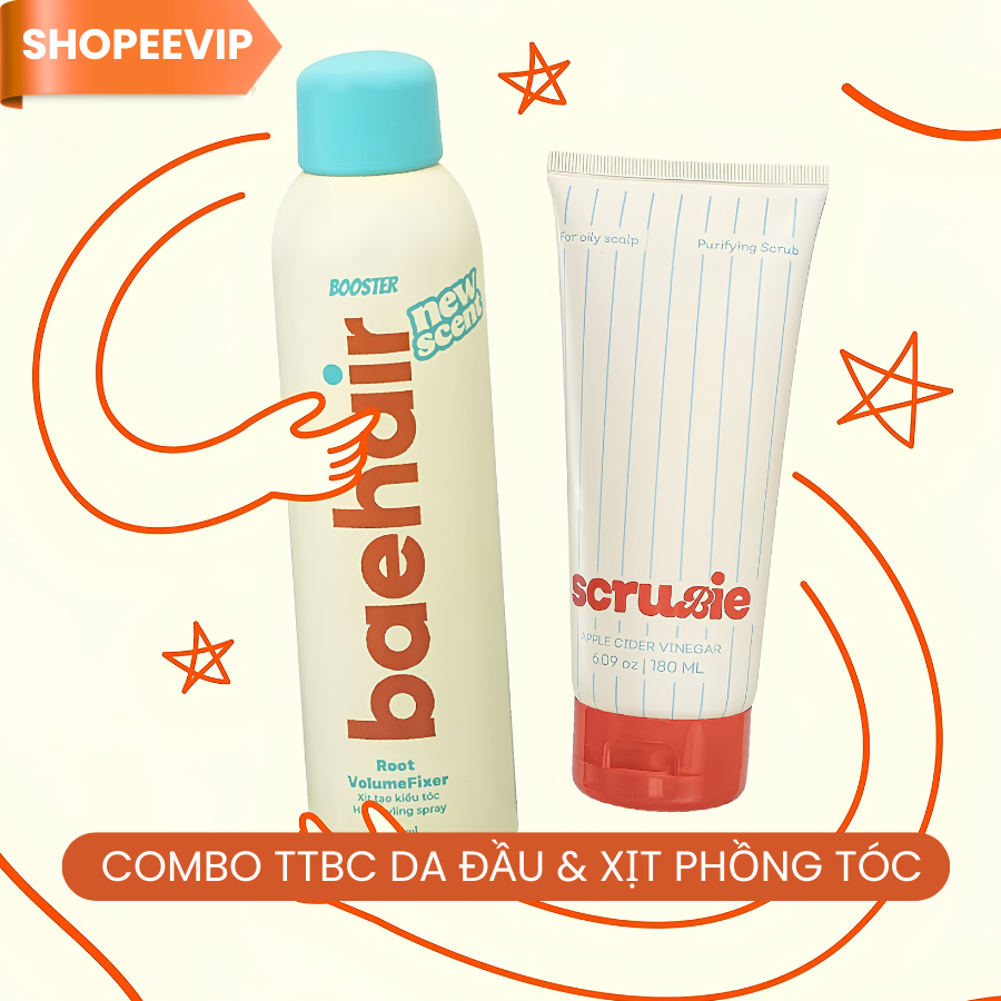[ShopeeVip] Combo gồm 1ttbc da đầu SCRUBIE 180ml & 1xịt phồng tóc, tạo kiểu BAEHAIR Booster 250ml