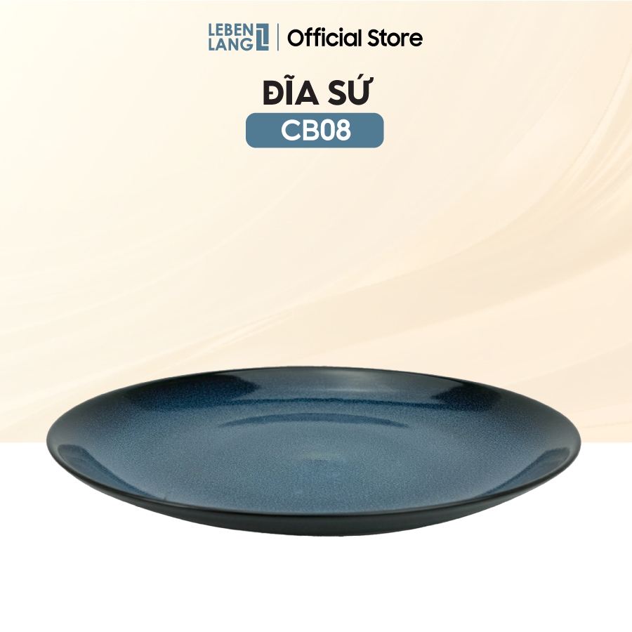 Đĩa sứ cao cấp Lebenlang CB08, 30.5cm xanh lam men loang, dùng món Âu, steak, salad - chính hãng