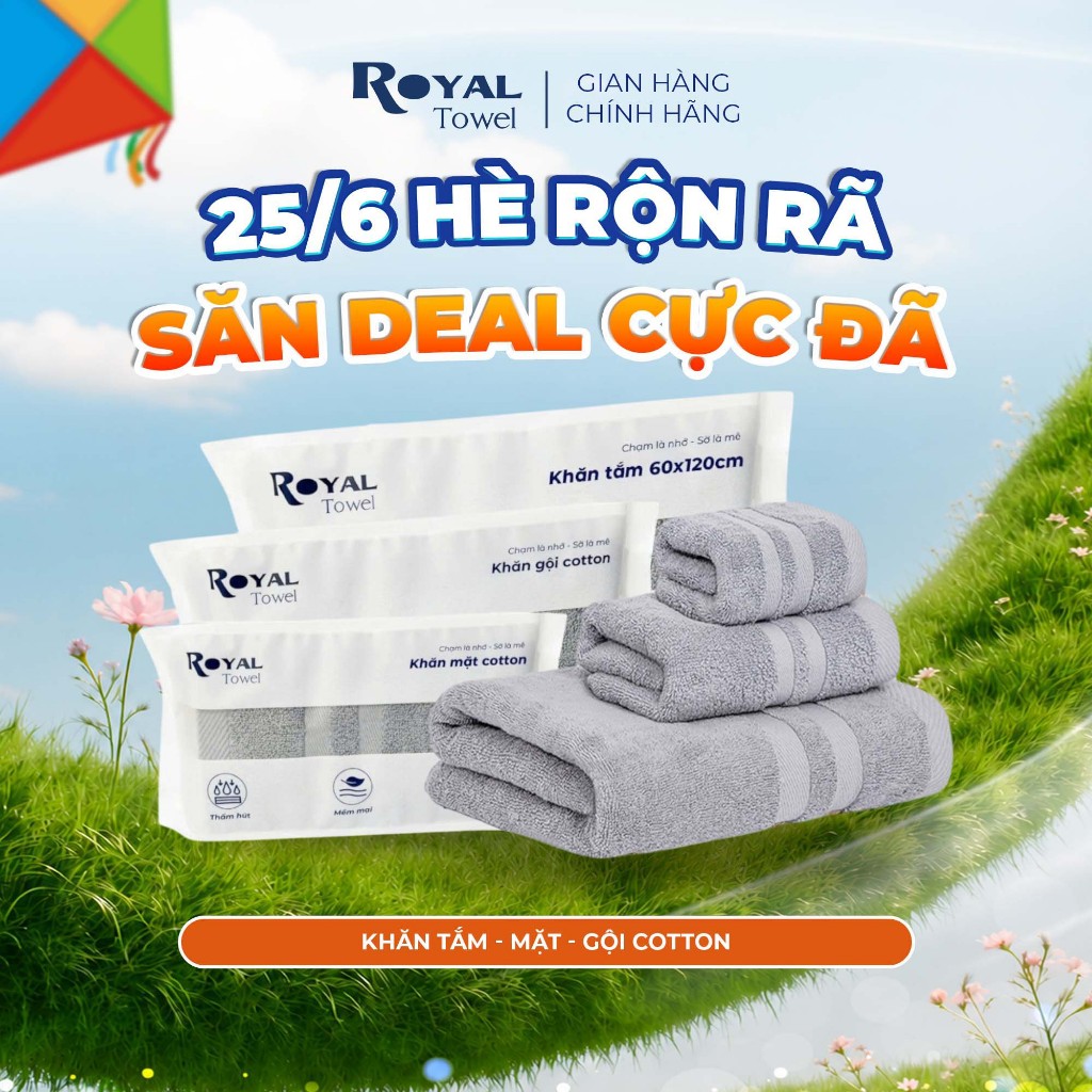 Khăn Tắm, Khăn Gội, Khăn Mặt Royal Towel Sợi Cotton Mềm Mịn, Thấm Hút Tốt, Không Xổ Lông, Không Phai Màu