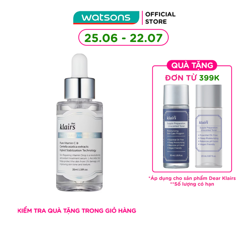 [Mã FMCGWA101 giảm 8% đơn 250K] Tinh Chất Dear Klairs Dưỡng Sáng Và Làm Đều Màu Da Freshly Juiced Vitamin Drop 35ml