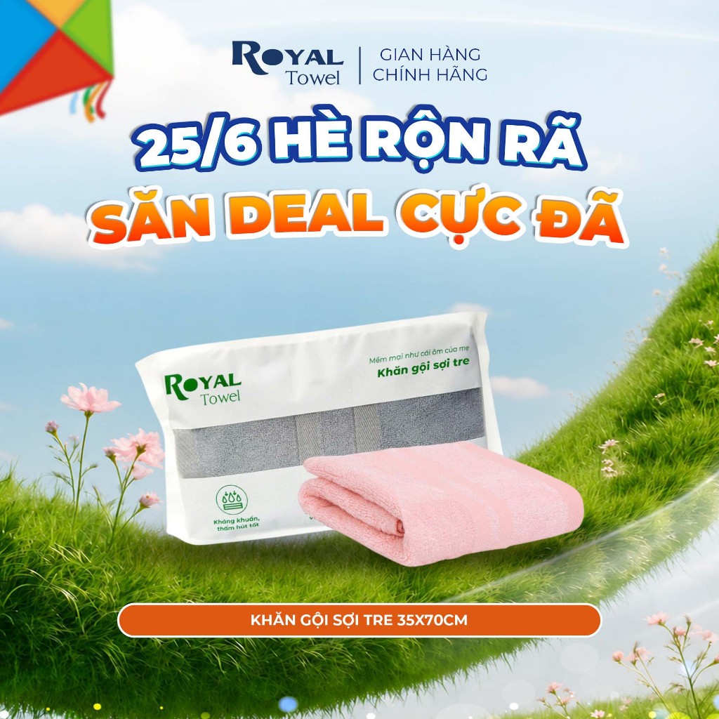 Khăn Gội Royal Towel 35x70cm Sợi Tre Bamboo, Mềm Mịn, Thấm Hút Tốt, Không Xổ Lông, Không Phai Màu, An Toàn Cho Da