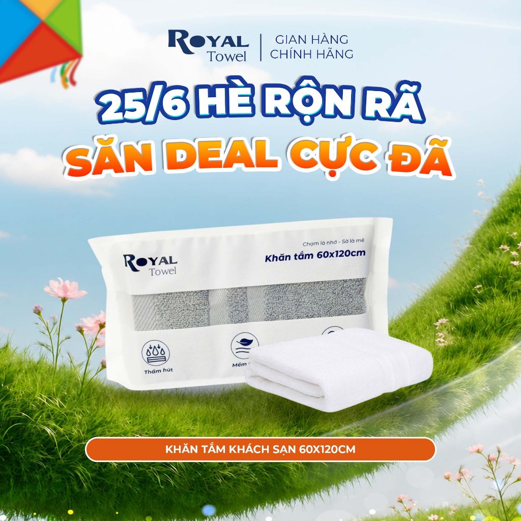 Khăn Tắm Khách Sạn Royal Towel 60x120cm Sợi Cotton Mềm Mịn, Thấm Hút Tốt, Không Xổ Lông, Không Phai Màu