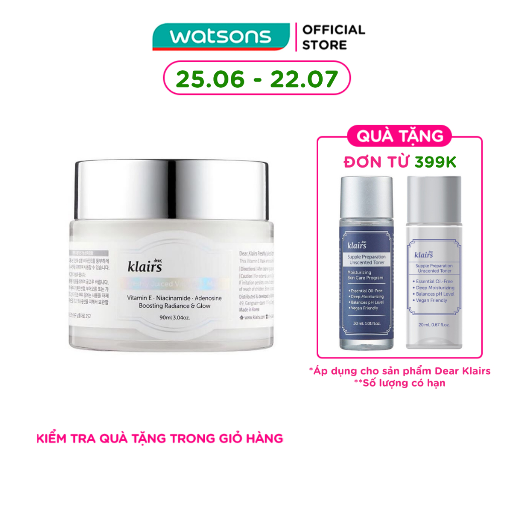 Mặt Nạ Ngủ Dear Klairs Freshly Juiced Vitamin E Mask Dưỡng Ẩm & Làm Sáng Da 90ml