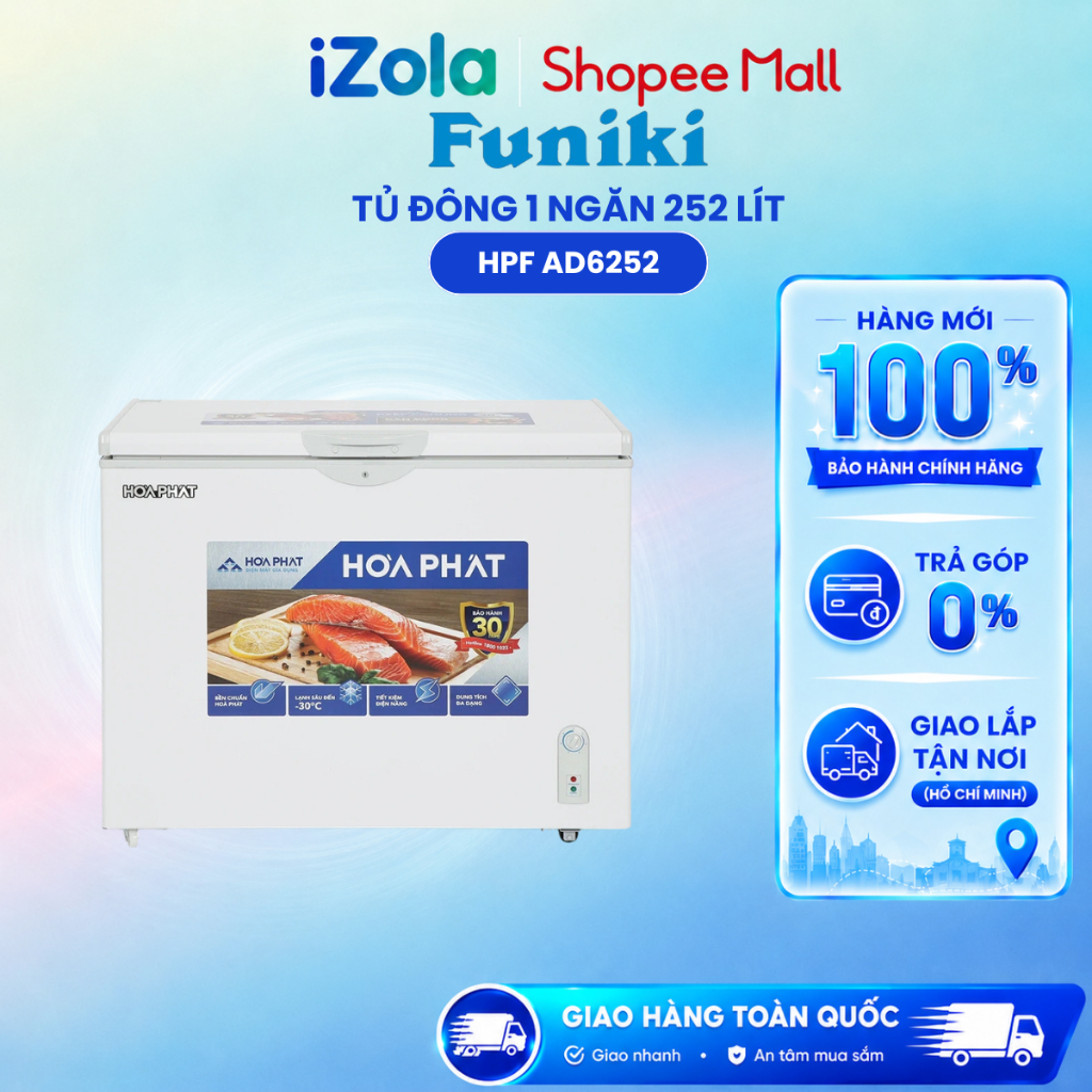 Tủ đông Hòa Phát 1 ngăn 1 chế độ đông HPF AD6252 (252 lít) - Hàng chính hãng