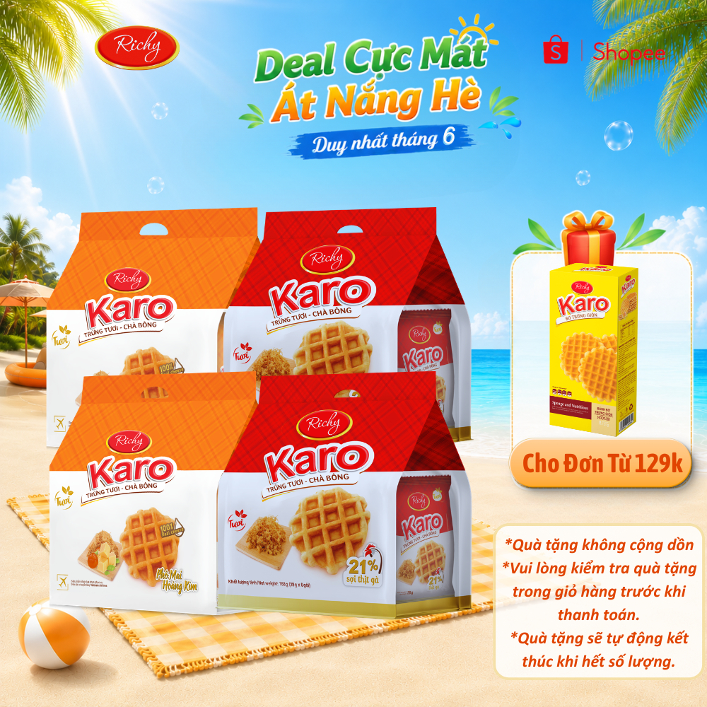 [GIAO NHANH] [Quà Tặng Đơn 129k] Combo 4 Túi - Tổng 24 chiếc Bánh Tươi Richy KARO (26g * 6 chiếc/ túi)